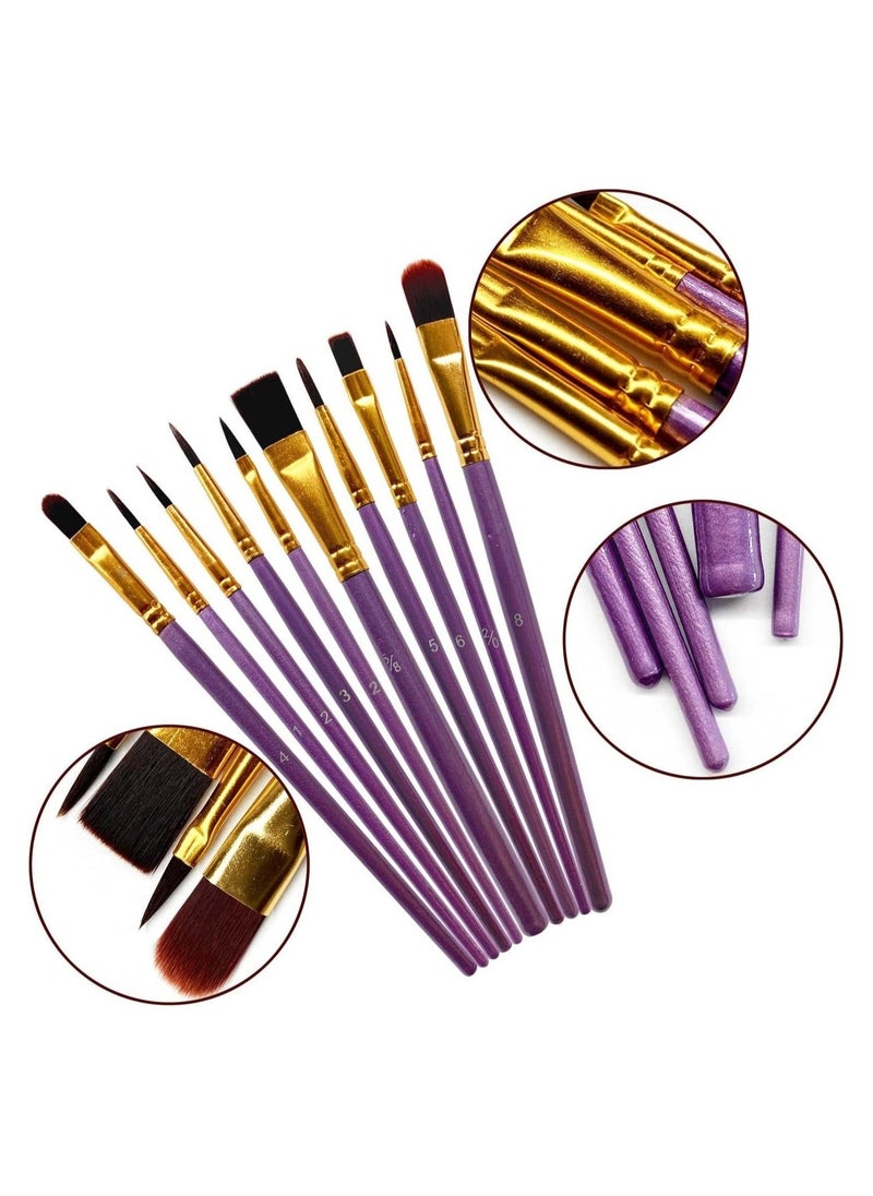1 Pack 10 Pcs Paint Brushes, Nylon Hair Paint Brushes Set for Kids, Beginner, Suitable for Oil, Watercolor, Acrylic Paint and Body Pinting, Purple - Image 2